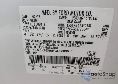 2017 Ford Explorer Xlt из США, поврежденный, VIN 1FM5K8D86HGC08090